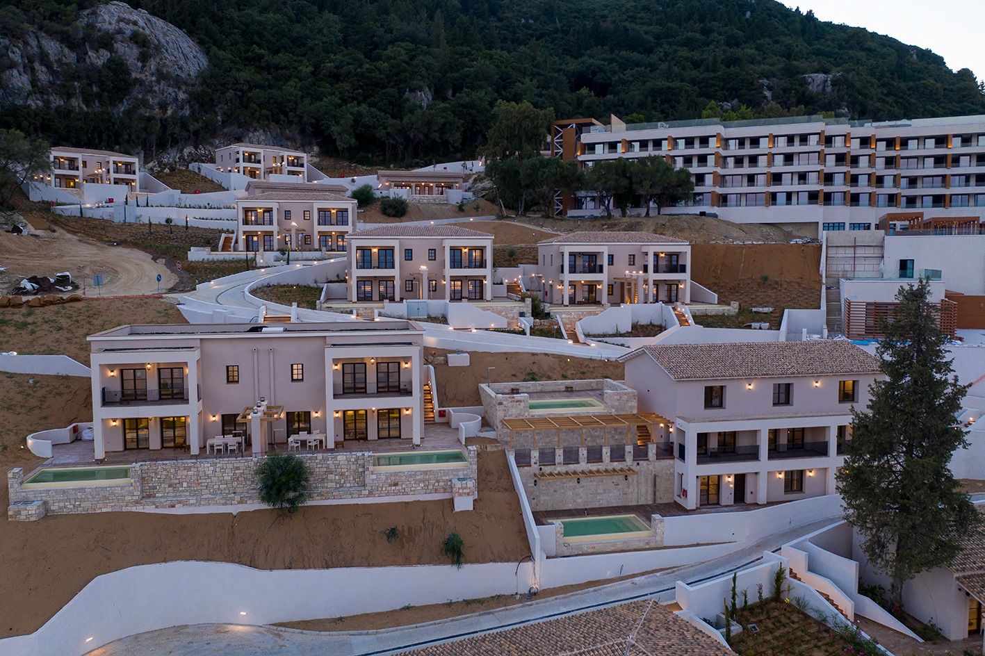 Angsana Corfu resort wooden roofs walls pergolas partitions